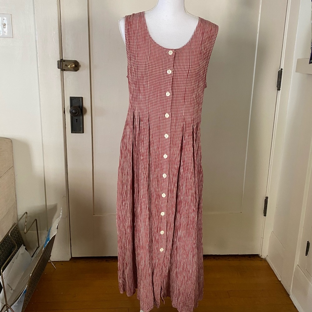 Vintage Minimalist Red White Midi Button Dress